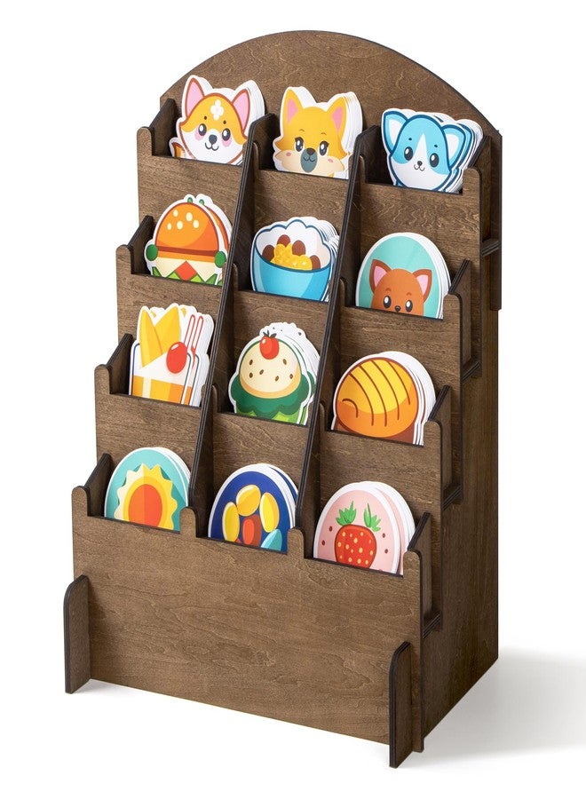 PUERSI Wooden Sticker Display Stand, Sticker Holder Display Organizer with 12 Pockets for Greeting Card, Postcard, Coaster, Bookmark, Brochure, Vendors, Retail, Brown - Image 1